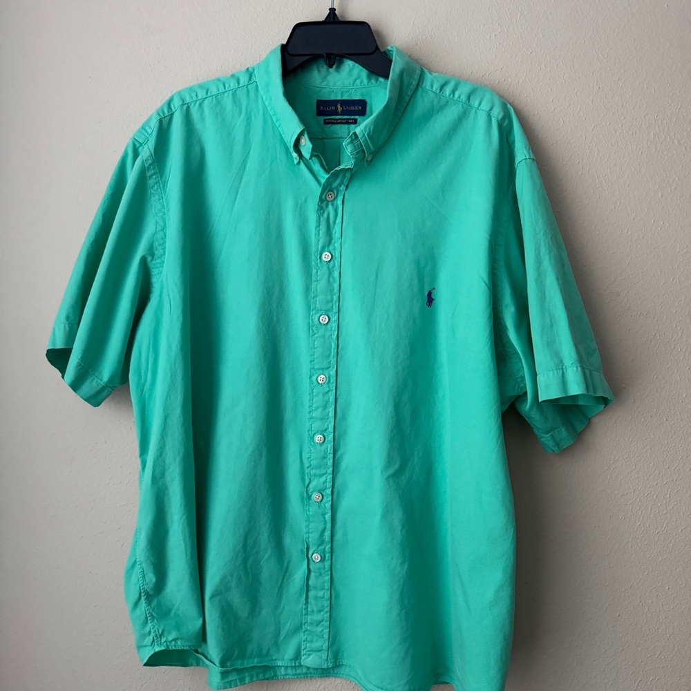 Ralph Lauren Men’s Featherweight Twill Shirt Size XXL Green Short Sleeve Casual